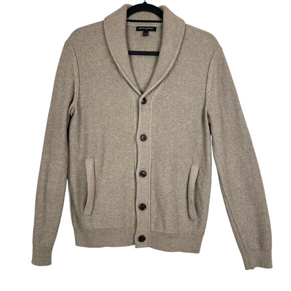 Banana Republic Shawl Collar Button Up Men’s Taupe Cotton Cardigan Sweater Small - Picture 1 of 12